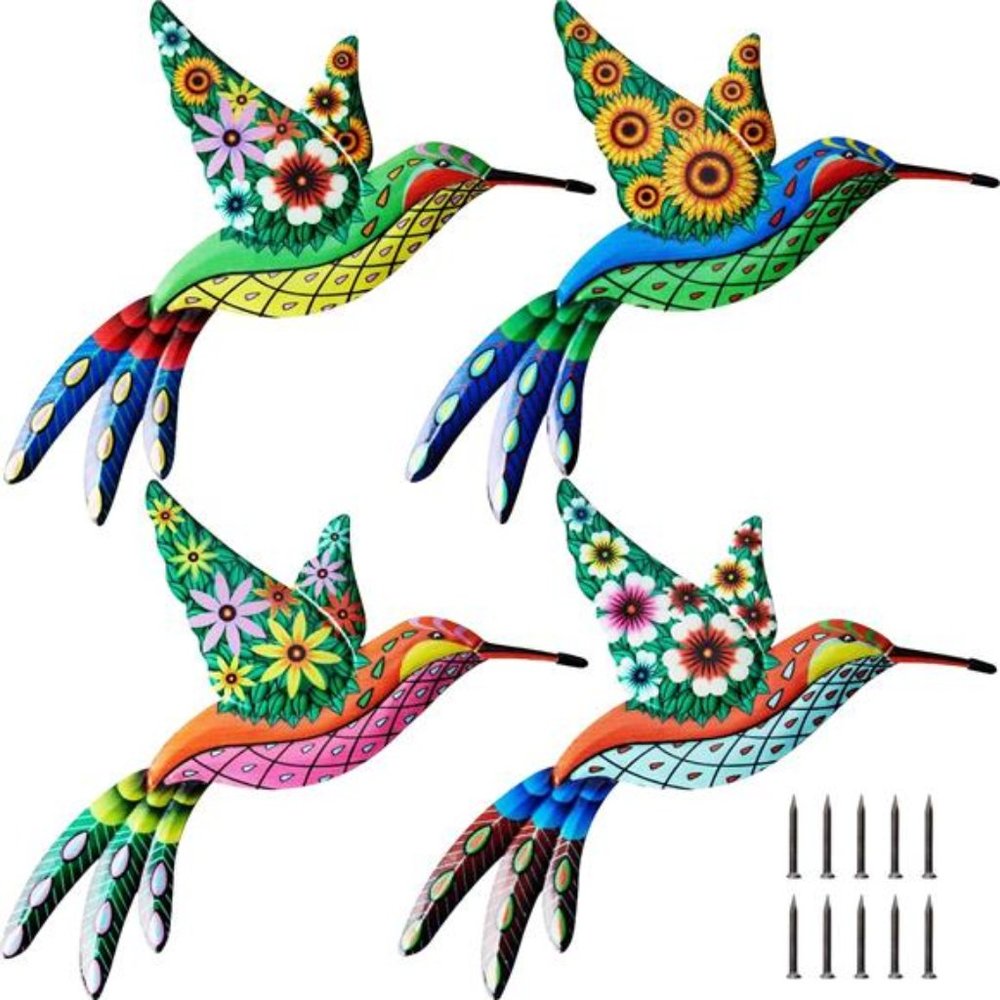 4 Pack Metal Hummingbird Wall Art Decor Iron 4D Hummingbird
